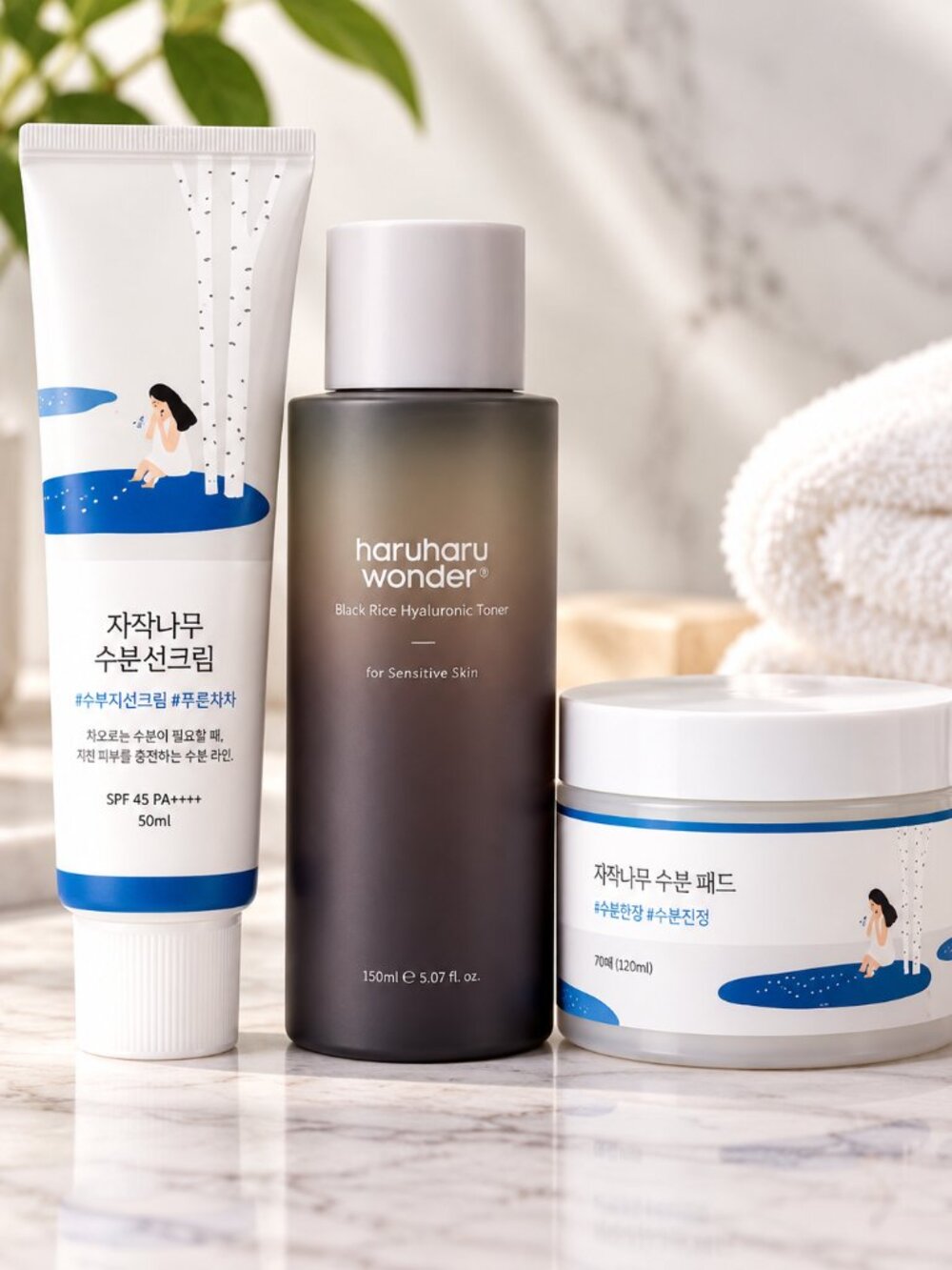 Korean Beauty Morning Glow Skincare Trio | Haruharu Wonder & Round Lab